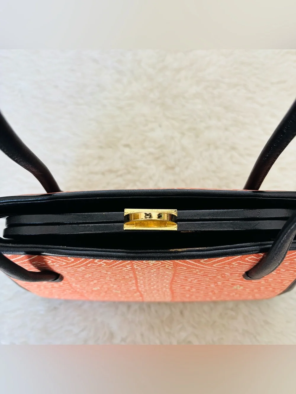 Kimono Japanese black leather  Orange Fabric Small Handbag/Satchels Bag